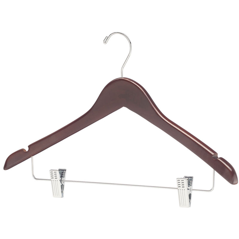 Contour Wood Skirt Hangers w/ Clamps- Set of 100