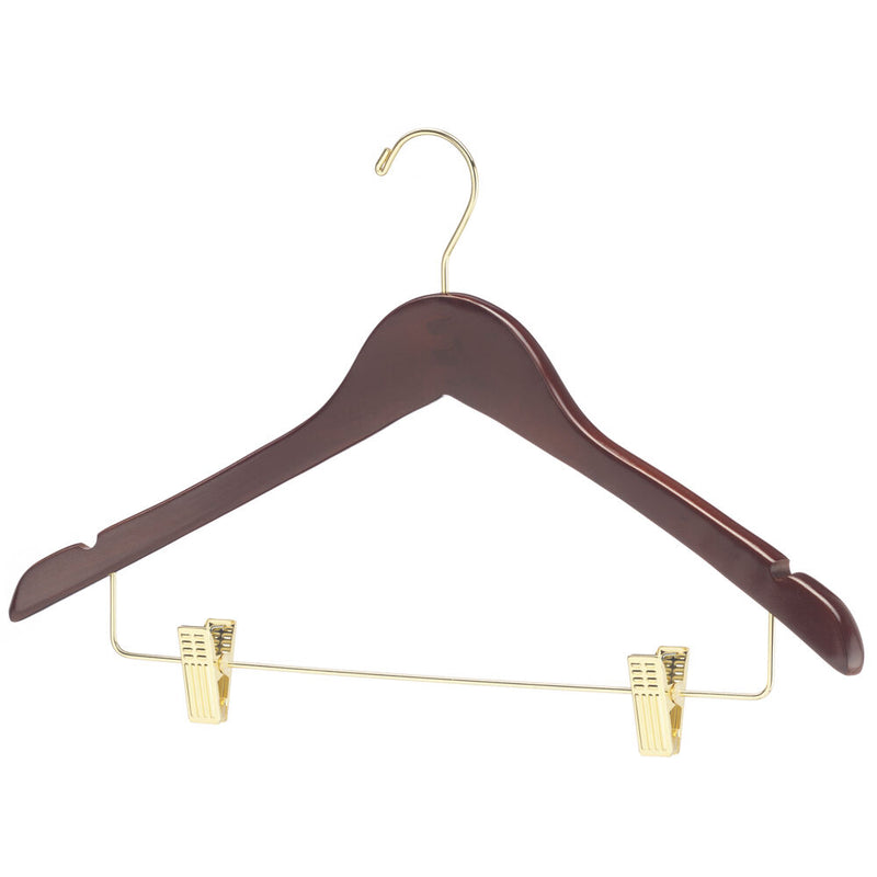 Contour Wood Skirt Hangers w/ Clamps- Set of 100