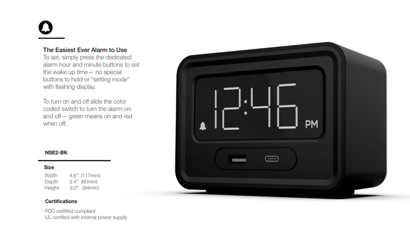 Alarm Clock with 2 USB Ports for Charging