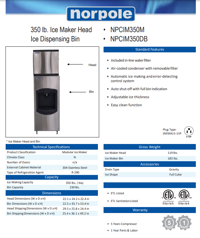 Norpole Commercial Dispensing Ice Maker