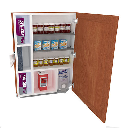 Proximity GXT Supply Storage Wall Mounted storage cabinet for personal protection equipment includes space to house gloves and hand sanitizers.