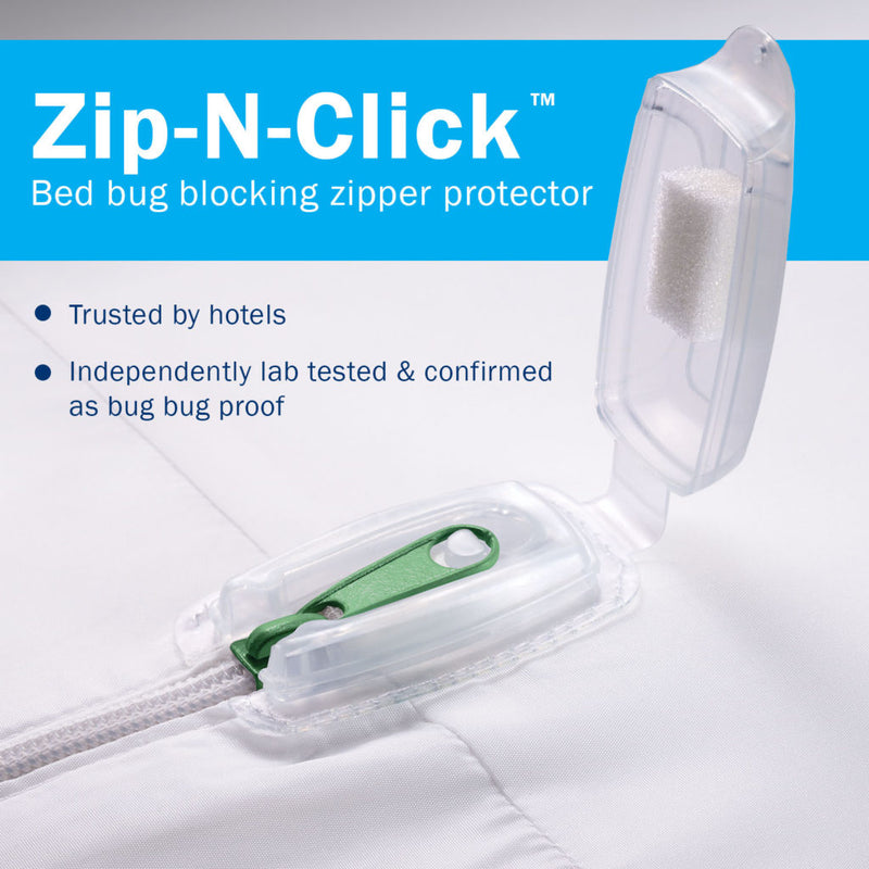 Zip-N-Click bed bug blocking zipper protector.