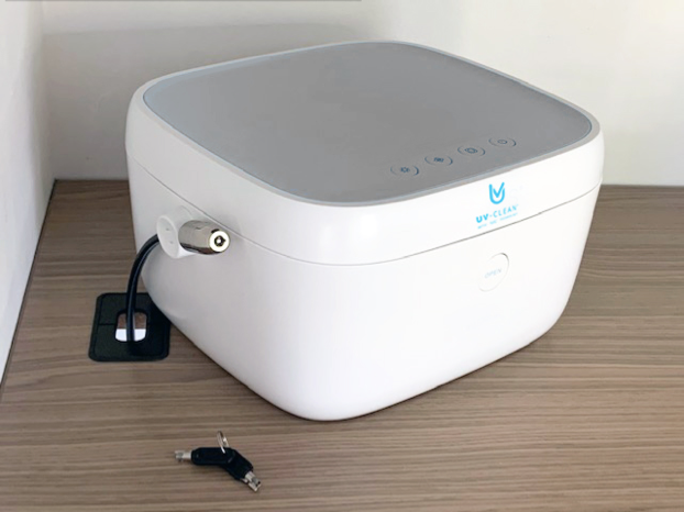 UV Clean Cube on Counter with Security Device