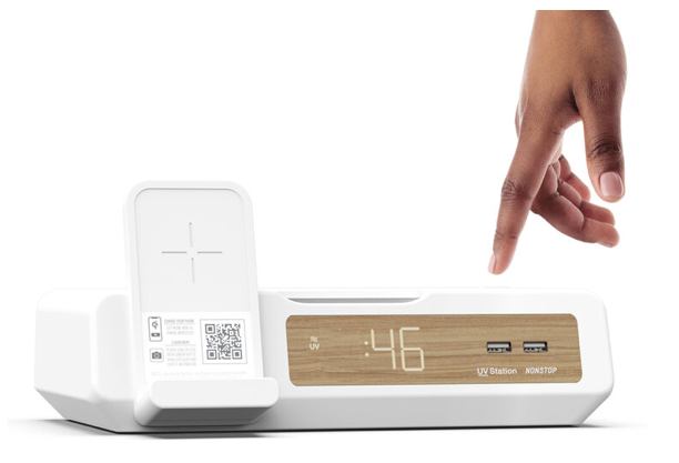 White UV Station Bedside Clock with Hand Pressing Button Product Image