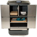 T4H autonomous delivery robot with doors open and items inside compartments.